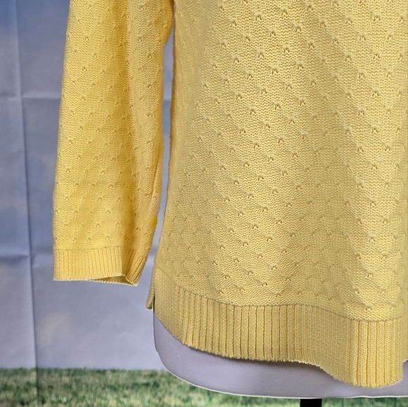 TALBOTS | 100% COTTON LIGHTWEIGHT PRETZEL KNIT CROPPED SLEEVE SWEATER - Picture 7 of 15